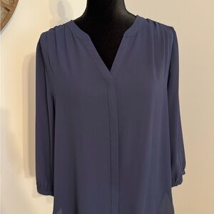 NYDJ Blue Mandarin Collar Blouse